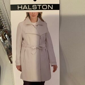 NEW Halston Women's Water - Resistant Gray Trench Coat. Size Large